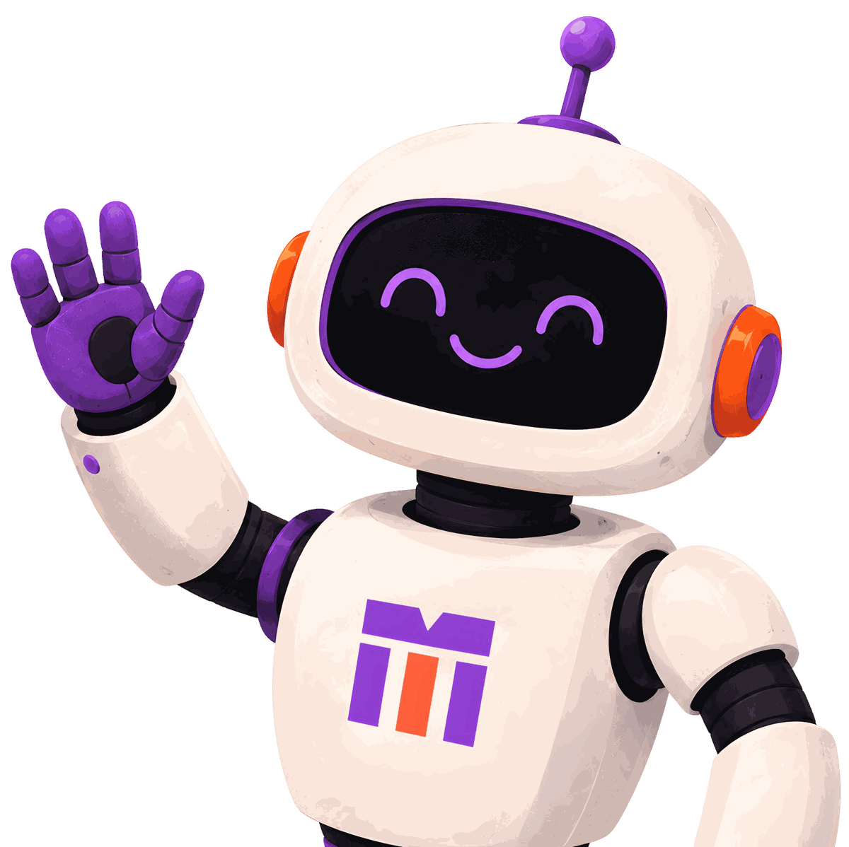 Mascote robô do Speasy Maker acenando