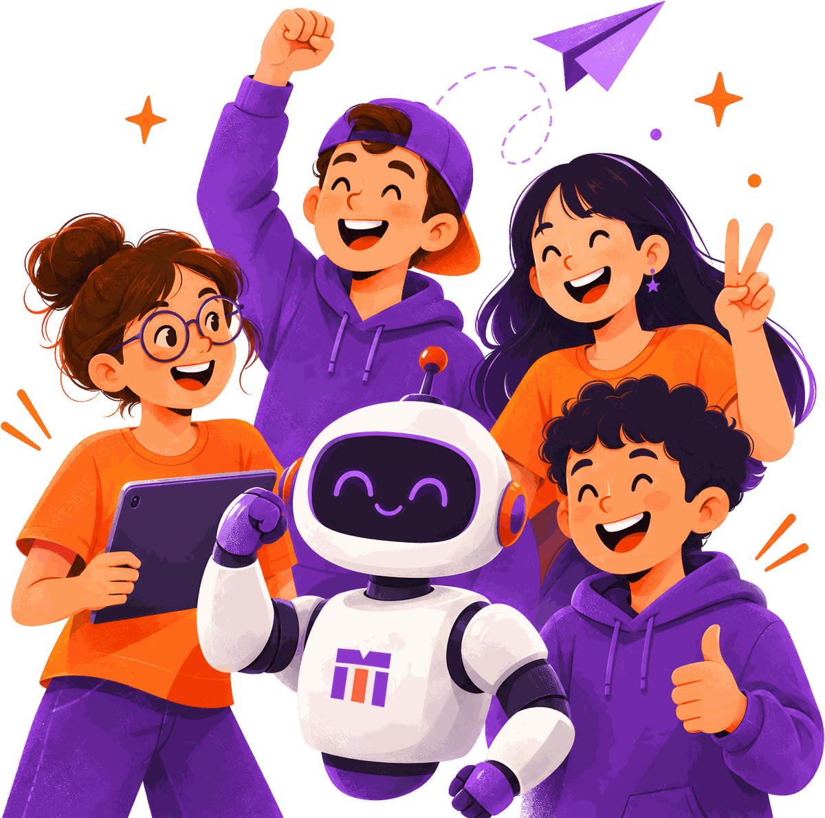 Turma do Speasy Maker comemorando com o robô